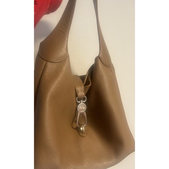 Dooney & Bourke Caramel Leather Pebble Grain Small Logo Lock Sac Hobo Bag - Picture 2 of 16